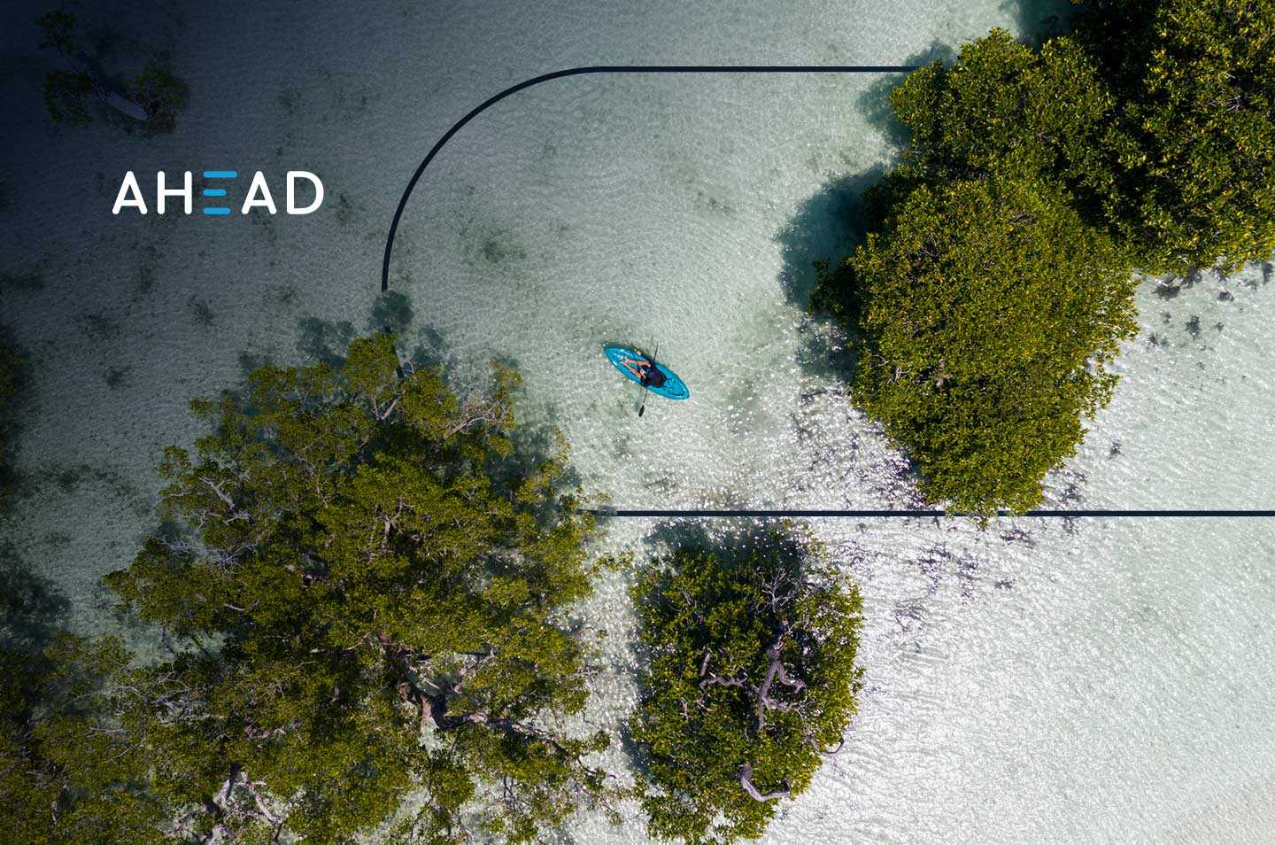 an arial view of a person in a kayak